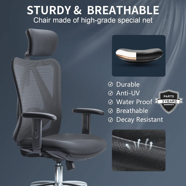 Adjustable Headrest with 2D Armrest, Lumbar Support and PU Wheels, Swivel Computer Task Chair for Office, Tilt Function Computer Chair